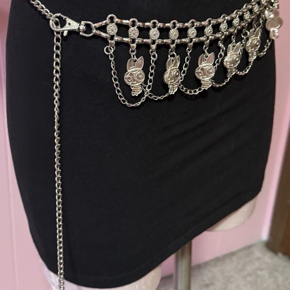 Vintage POWERPUFF GIRLS Silver Tone Waist Chain Charm Belt- Blossom Bubbles - Picture 4 of 12